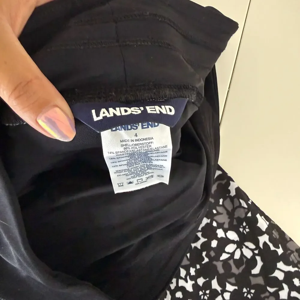 Lands' End Womens Swim Shorts Black White Floral 19L Long High Rise - 4